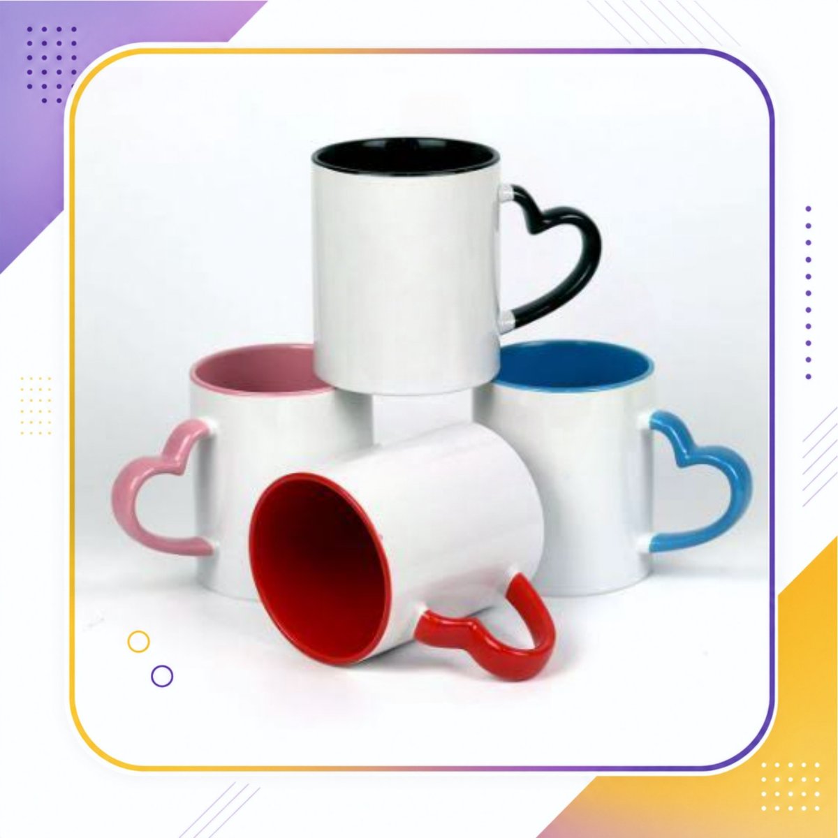 Caneca com interior e alça coração colorida 325ml - Personalizada